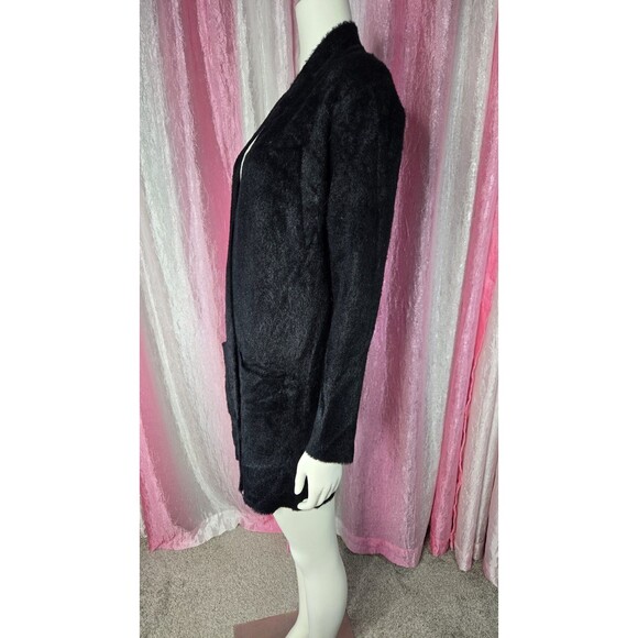 LOVE TOKEN Black Faux Fur Cozy Open Front Cardigan Size Large - Picture 7 of 12